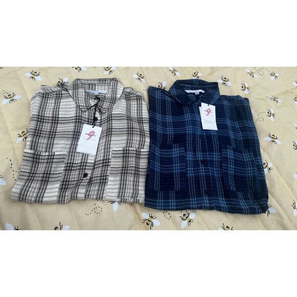 NWT The Nines by Hatch Maternity Pregnancy Bundle Plaid Short sleeve shirts Sz L - Picture 1 of 10